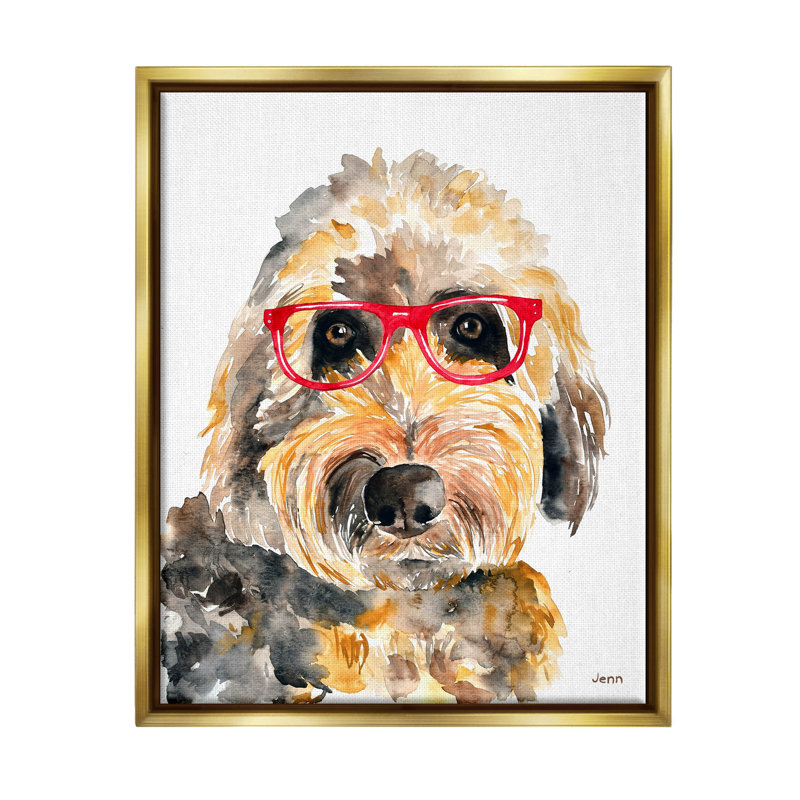 " Fun Terrier Dog Glasses ", 21" H x 17" W x 1.7" D, Metallic Gold Floater Frame