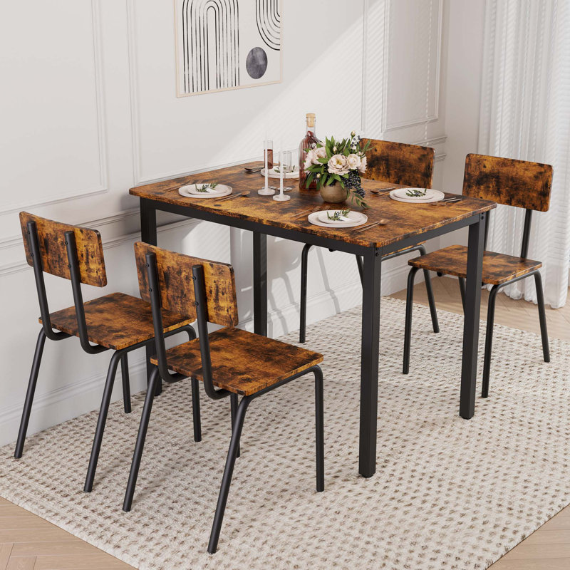 Ensemble de table de salle à manger 5 pièces avec 4 chaises, ensemble de table de cuisine et chaises pour 4, table de salle à manger avec structure en métal et panneau de fibres à densité moyenne
