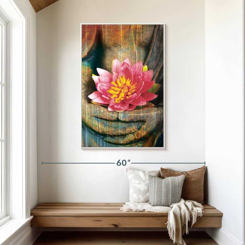 Lotus lotus main, Cadre flottant blanc, 31 po x 46 po