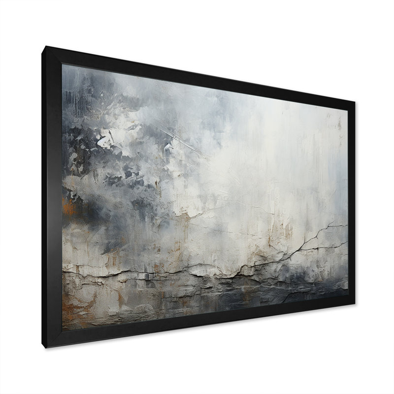 «Gray and White Stone River II», reproduction d'art abstrait mural, Cadre d'angle fermé noir, H 12 po x l 20 po x P 1 po