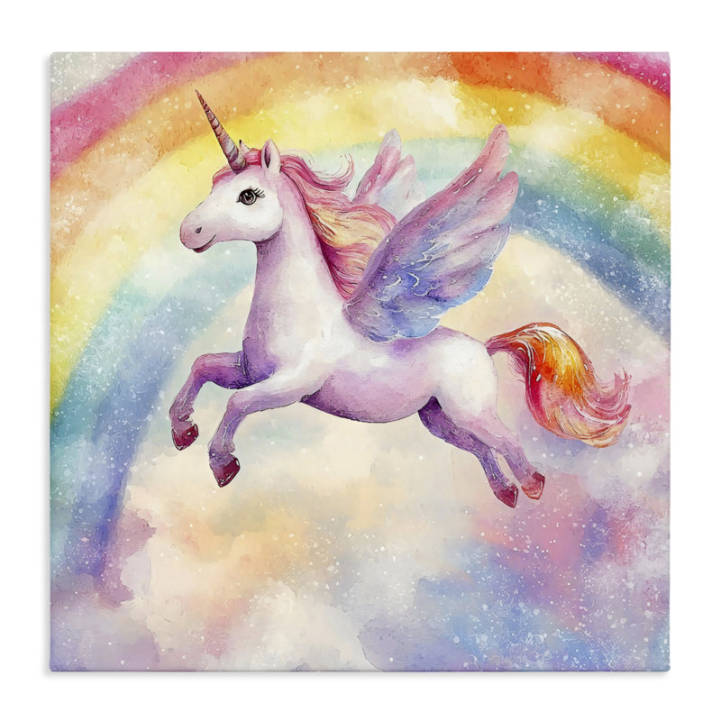 Licorne volante dans une toile arc-en-ciel, design by Creative Studio, H 17 po x l 17 po