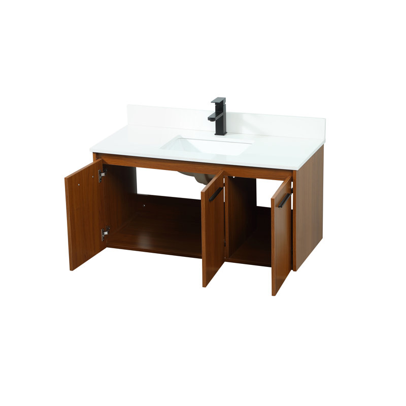 Penn 40'' Single Bathroom Vanity with Engineered Marble Top, Teak