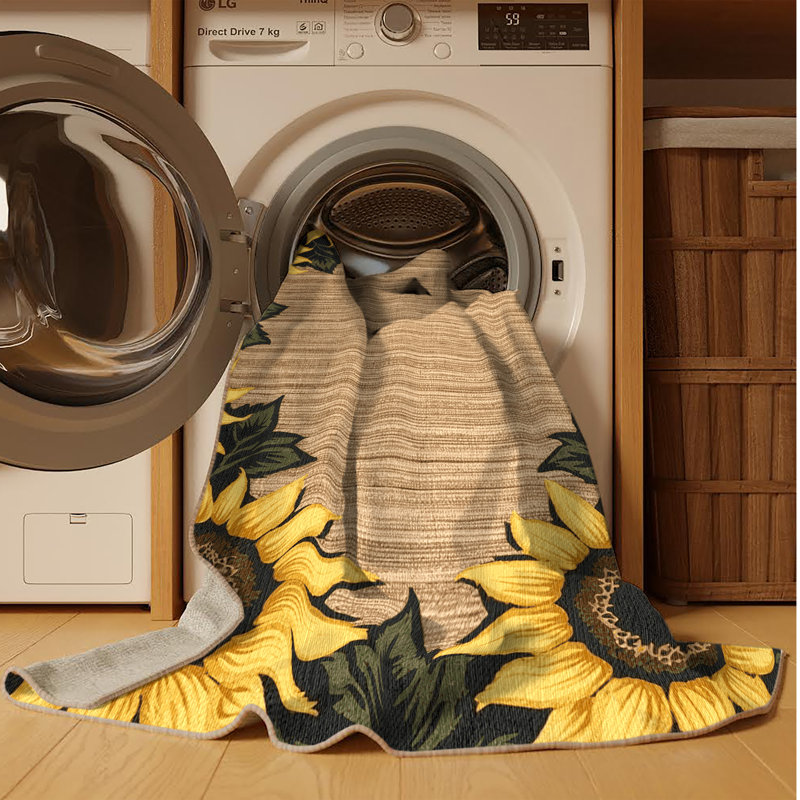  Tapis lavable en coin tournesols, Rond 7 pi