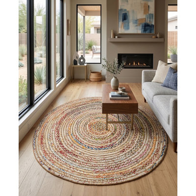 Tapis intérieur / extérieur rond en coton tressé à la main