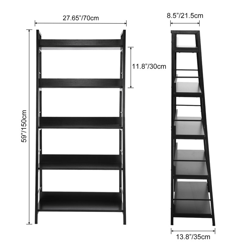 Industrial Ladder Shelf, Rustic 5 Tier Leaning Bookshelf, Wood Metal Ladder Bookcase, Plant Flower Stand Rack Book Storage Shelves For Living Room, Bedroom, Home Office