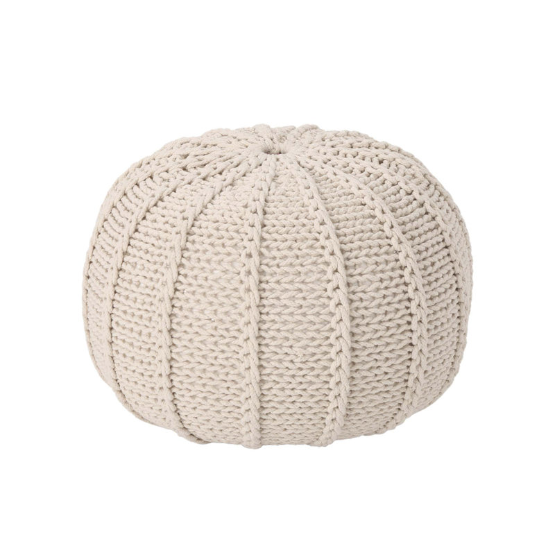 Bordeaux Knitted Cotton Round Pouf, Versatile Ottoman And Floor Cushion With Polystyrene Bead Filling For Comfort And Style