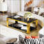 Table basse moderne avec miroir noir avec structure asymétrique en métal, finition dorée et tablette inférieure pour un rangement élégant-1858669623