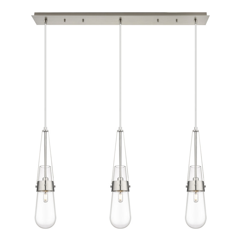 Luminaire suspendu pour îlot de cuisine 3 lumières Ranson, Transparent, Nickel satiné brossé