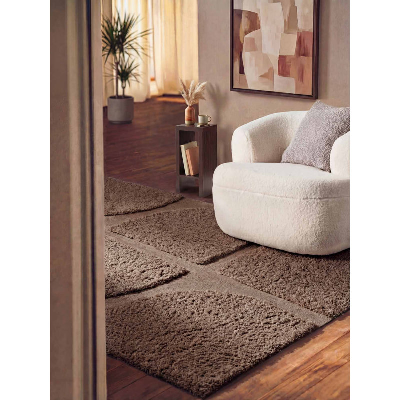 Denten Geometric Hand Tufted Shag Area Rug, Brown, Rectangle 80 x 150 cm