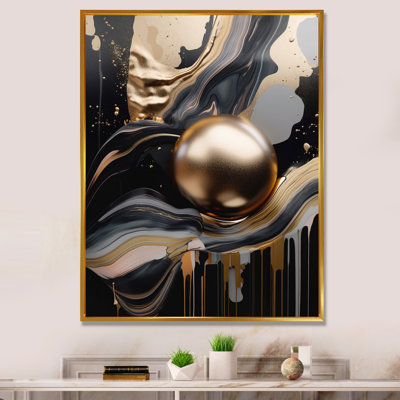 Gold And Black Marbled Euphoria III - Abstract Marble Canvas Wall Art
