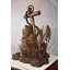 Statue en bronze ancre sur fond océanique entre poissons, taille: 32 po x 27 po x H 41 po