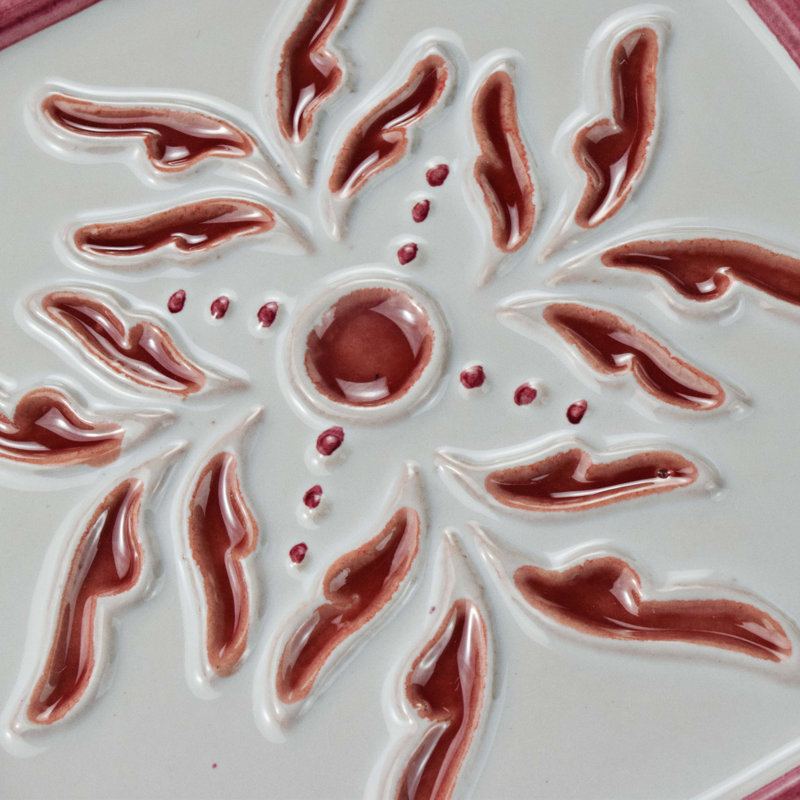 Novecento Taco Evoli 5" x 5" Ceramic Decorative Accent Tile, White/Burgundy