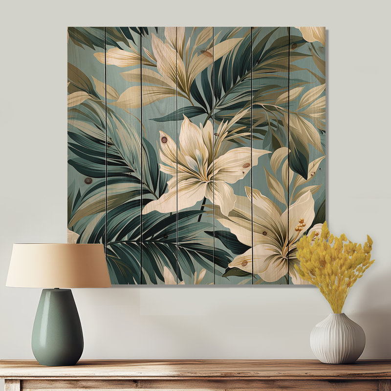 Copen - Art mural floral sur bois de pin naturel, H 15 po x l 15 po