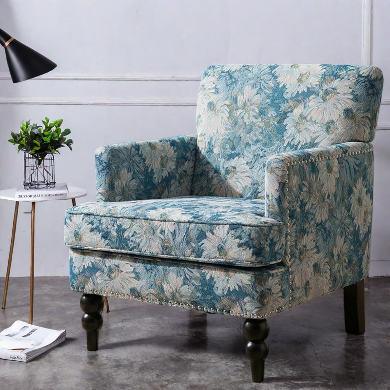 Fauteuil d'appoint bleu confortable en bois massif de style contemporain pour un usage domestique