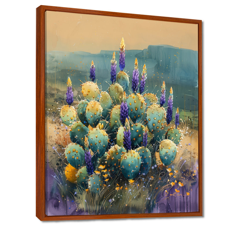 Décoration murale cactus vert, désert et merveille II - Cactus floral, Toile encadrée noire simple