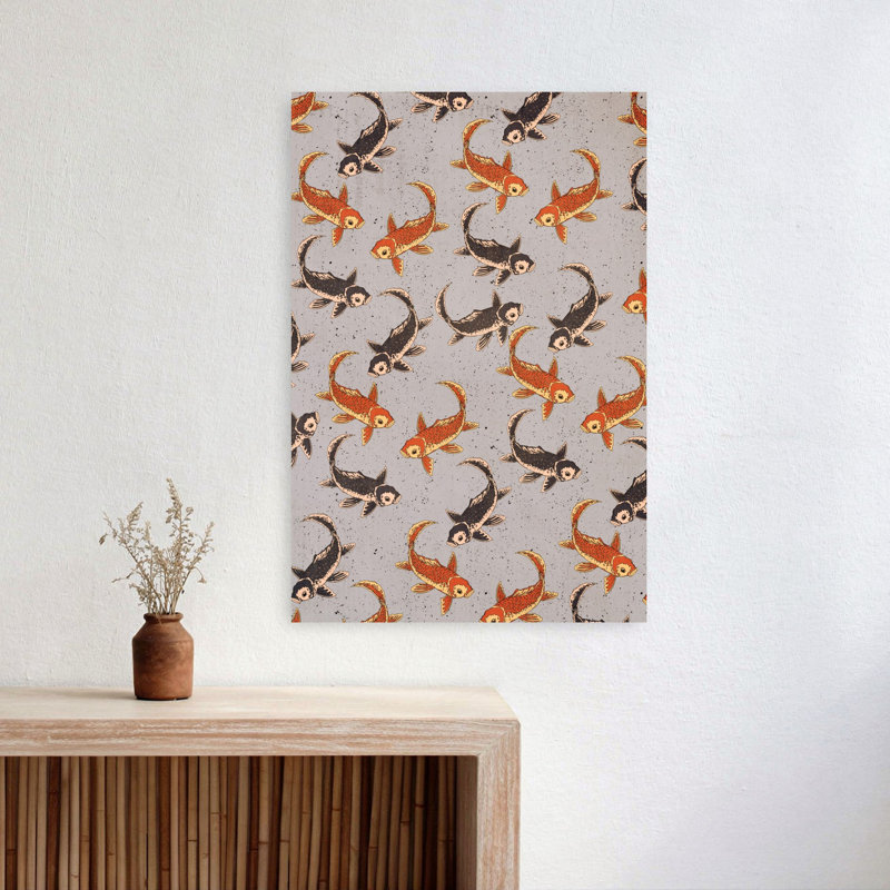 «Graceful Koi», élégant, art traditionnel de poisson rustique traditionnel, H 24 po x l 16 po