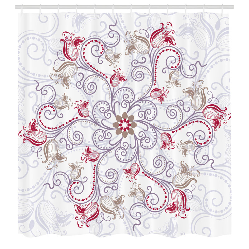 Ensemble de rideau de douche et crochets mandala, H 70 po x l 69 po, Mauve pastel