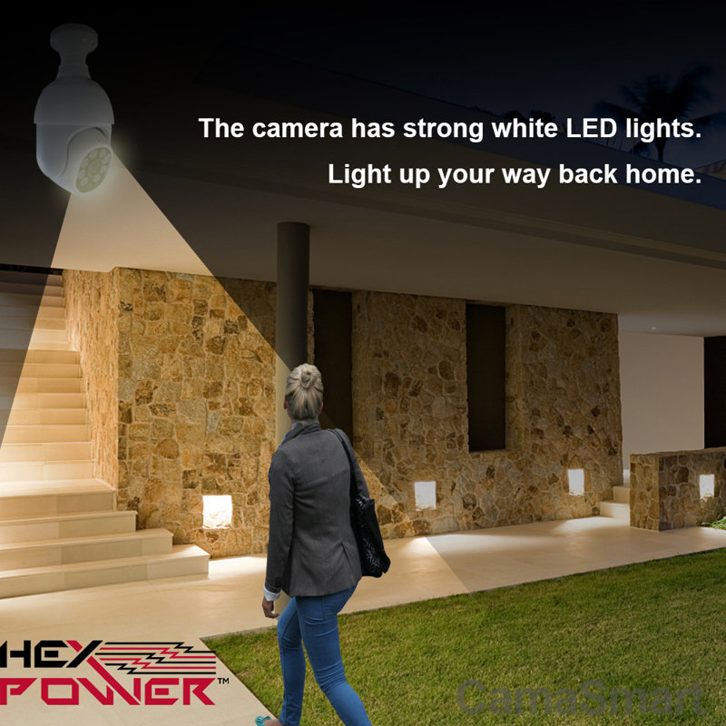 Light Bulb Security Camera, HEX Power 360 Degree Pan Tilt Panoramic IP Camera, Smart Home Surveillance Camera