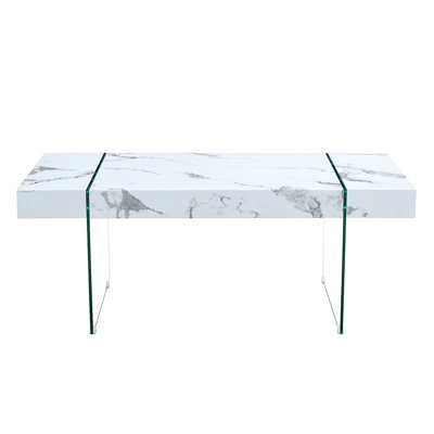 43.3"X23.6" Marble-Patterned MDF Coffee Table With Tempered Glass Legs.Suitable For Living Room.It Can Be Used Not Only As A Coffee Table But Also As A Side Table Or Display Stand.