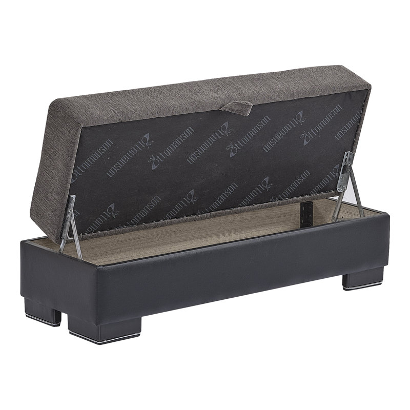Legacy Fabric Upholstered Ottoman with Storage, Gray/Black Chenille
