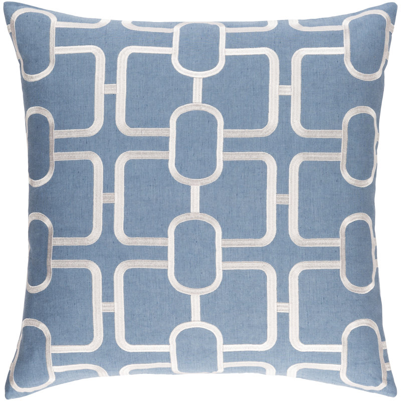 Coussin décoratif Lockhart, H 22 po x l 22 po x P 4 po, Denim / blanc