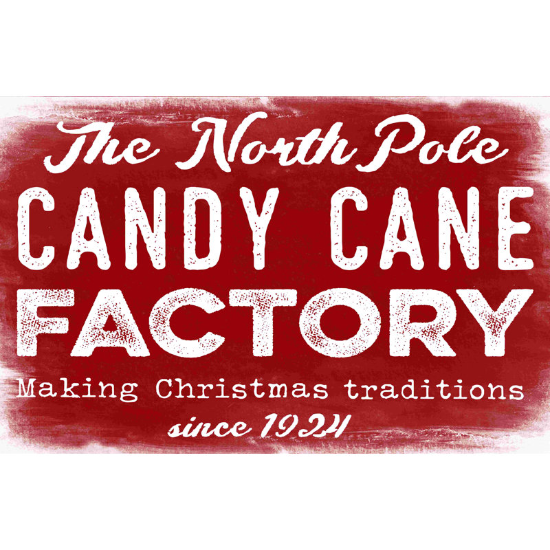«Candy Cane Factory», art textuel sur toile tendue, H 12 po x l 18 po