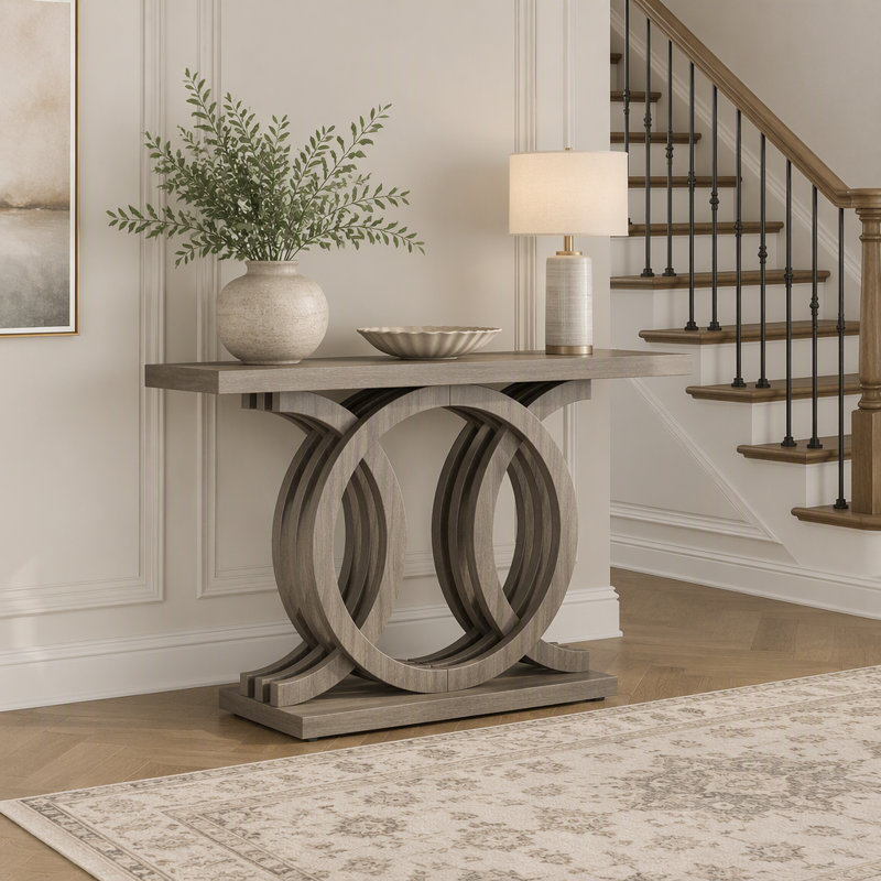 Console géométrique 55 po pour vestibule et salon, Gris