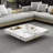 Oversized 47.24" Square Coffee Table, Modern Marble-Style Coffee Table with Built-in Tray, Low Profile Center Table for Living Room, White & Gold Accent Cocktail Table, Easy Assembly-975214151-975214150