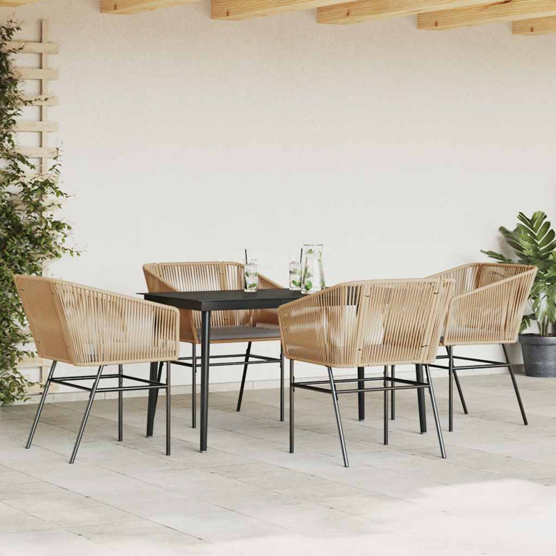 Patio Dining Set With Cushions Poly Rattan Glass, Gray/Brown, 8, 29.1" H x 27.6" W x 55.1" L