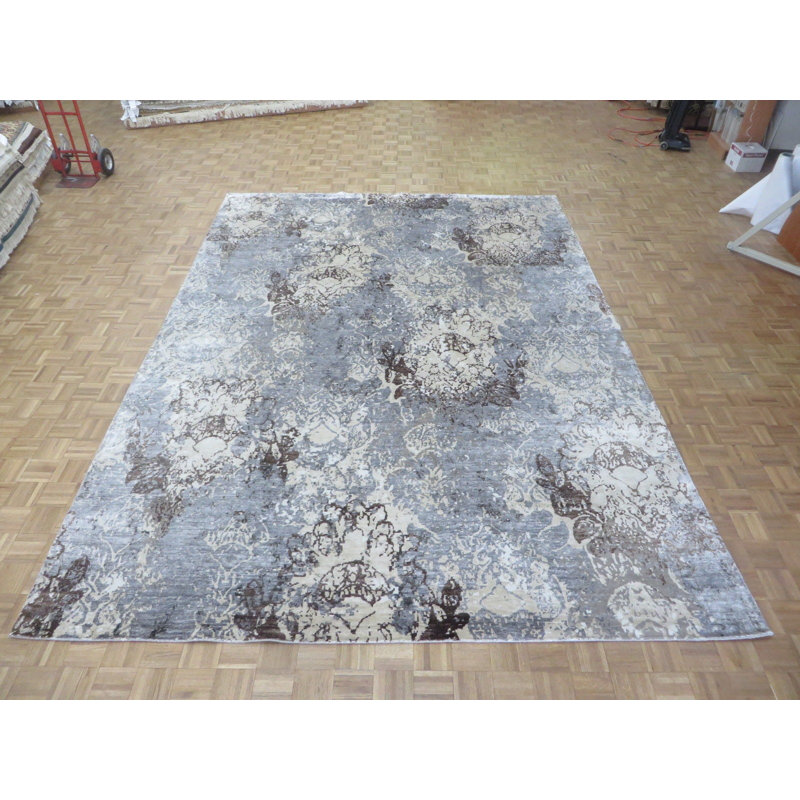 Tapis gris en laine noué à la main Josephson, Rectangle 9 pi 1 po x 12 pi 1 po