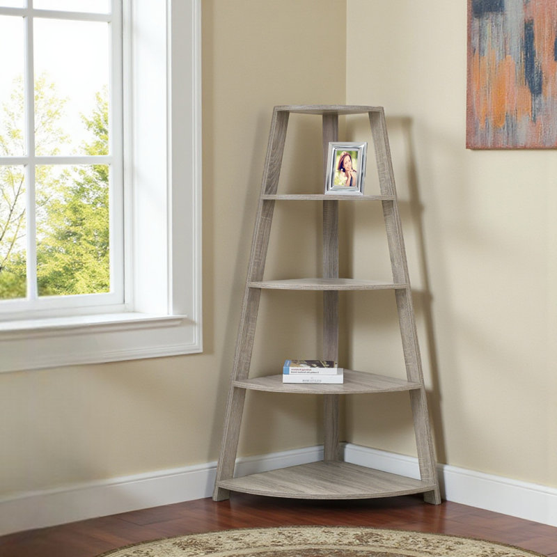Adiel 4 Open Shelves Bookshelf in Taupe Gray Finish, 59.78" H X 34.14" W X 23.06" D