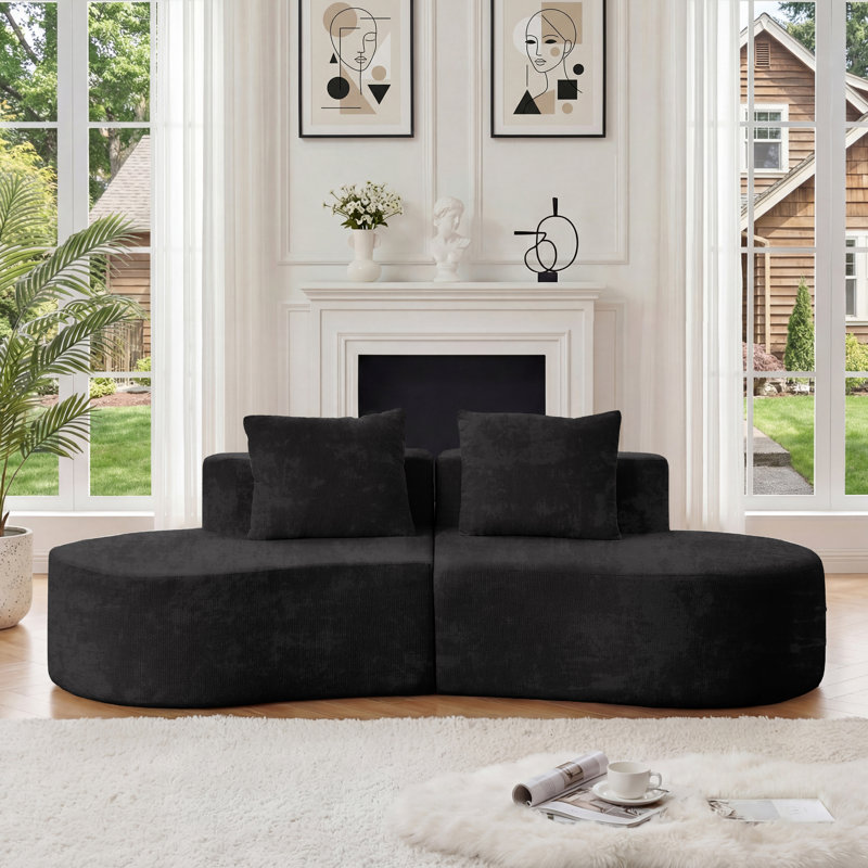 Canapé incurvé rembourré 94,5 po Pacificas, aucun assemblage requis, Chenille noir