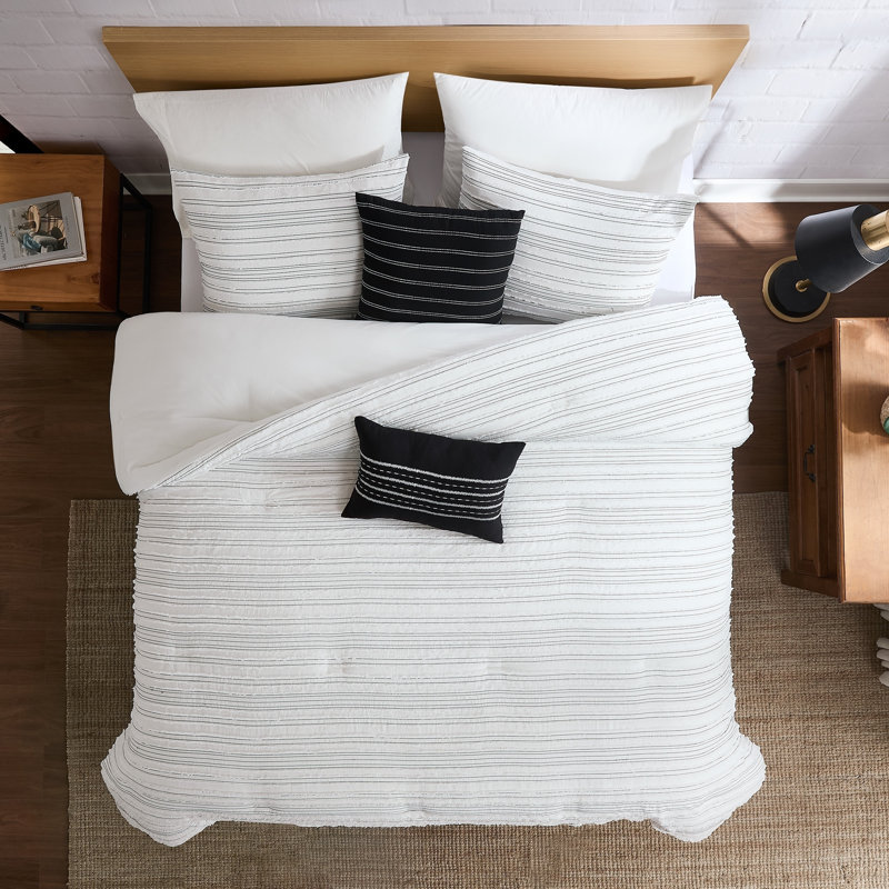 Modern Threads Dixie 5-Piece Jacquard Comforter Set with Shams and Decorative Pillows in Bright White with Graphite Stripes