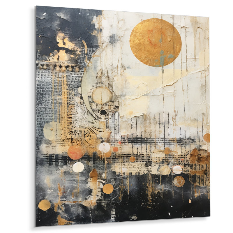 Pleine lune rétro mystique - Collages abstraits, impression d'art mural, H 20 po x l 12 po x P 1 po, Métal métal