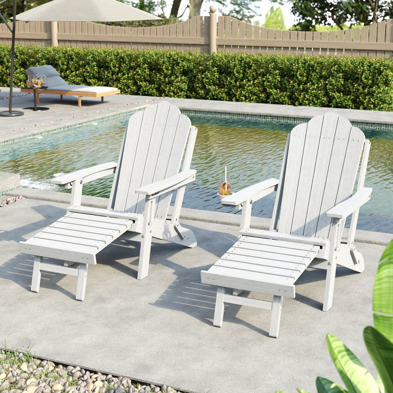  Folding Adirondack Chair with Retractable Ottoman, 3-Postion Adjustable Outdoor Chair, Easy Assembly & Ergonomic Back Support for Patio