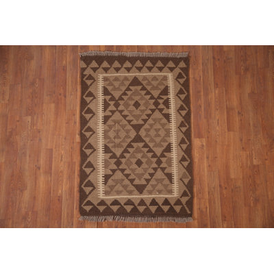 Brown Kilim Reversible Wool Rug 3x4