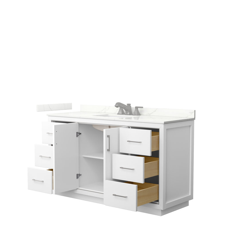 60'' W Single Vanity, Giotto Quartz, White, Matte Black