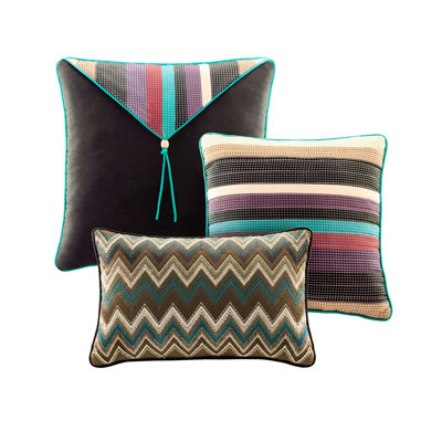 Reversible Twin/Twin Xl Quilt , Microfiber For Easy Maintenance, Purple Teal Earth Tones, 3 Decorative Zig Zag And Stripe Pillows With Throw Pillows, Care, Tones Mesh, Pattern