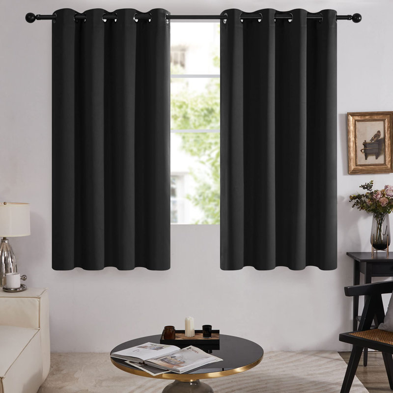 100 Percent Blackout with Liner Grommet Curtain Panel (Set of 4), 52" W x 45" L, Black