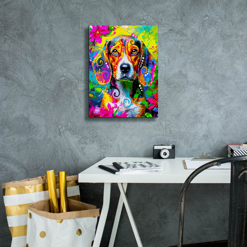 «The Timid Beagle» par Dean Russo, H 16 po x l 12 po