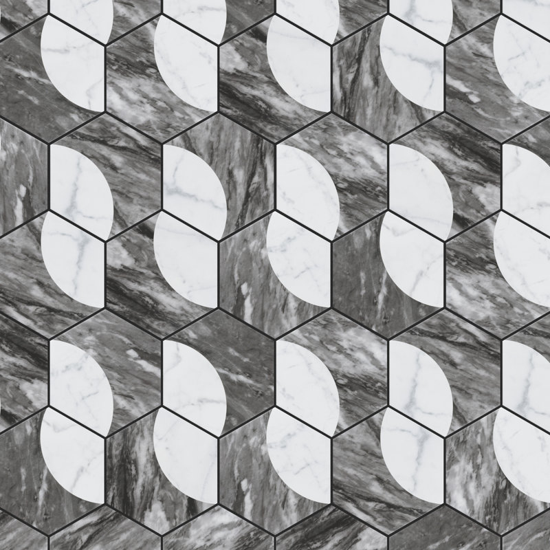 Classico Bardiglio Moon 7" x 8" Porcelain Marble Look Wall & Floor Tile, Carrara