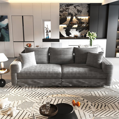Canapé en velours côtelé luxueux gris à 3 sièges de 82,7 po de couleur grise, profond avec coussins moelleux, convertible, facile à assembler, siège moderne rembourré de 750 lb, chaise longue convertible, bois massif