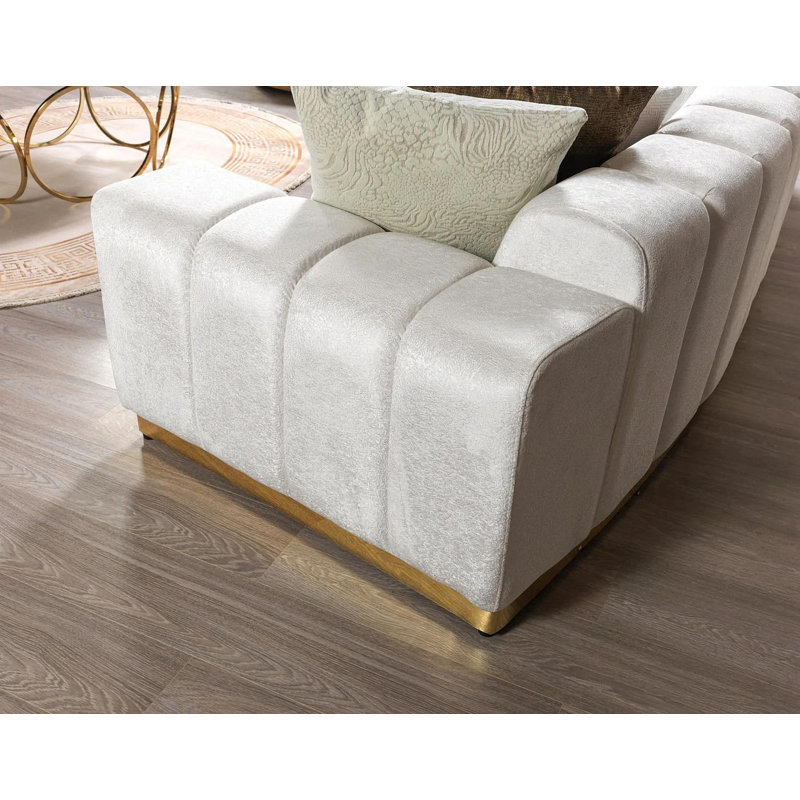 Ensemble modulaire en velours 2 pièces Youna, Velours ivoire