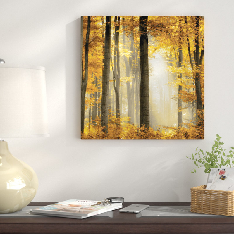 «Sunlit Forest II», impression sur toile, H 18 po x l 18 po x P 1,5 po, Toile avec cadre noir, Pas de tapis