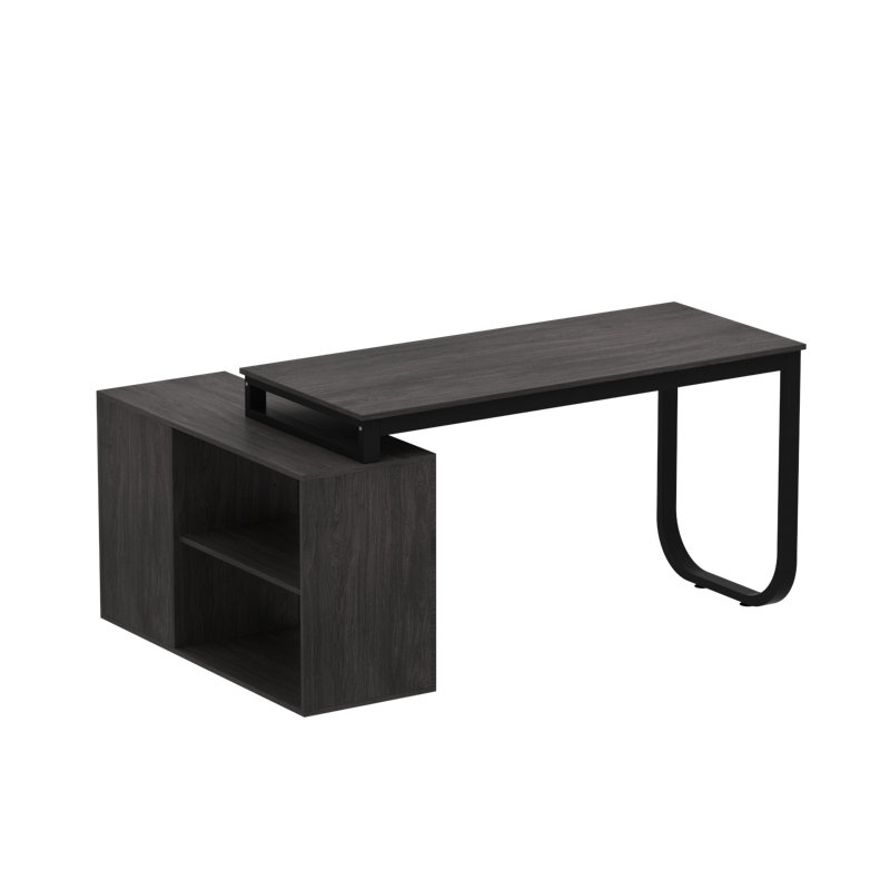 L-Shaped Metal Base Writing Desk, Grey/Black, Grey