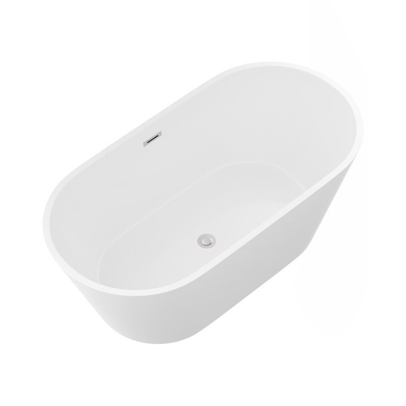 59" Acrylic Freestanding Bathtub, Stand Alone Soaking Tub, Chrome Overflow & Pop-Up Drain, Gloss White Finish
