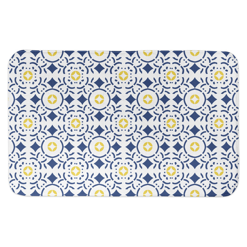  Tapis géométrique antidérapant pour salle de bain Tile, Bleu