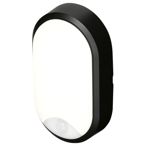 Pylus Outdoor Oval Wall Light 1100lm Motion Sensor Bulkhead IP54 LED Integrated Exterior Light, Black