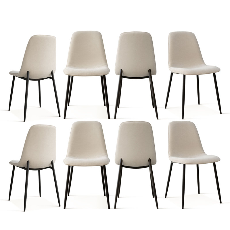 Upholstered Chenille Fabric Side Dining Chair (Set of 8), Beige