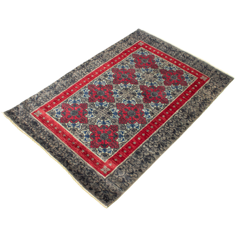 Tapis décoratif en laine de conception unique noué à la main New Age Lahore gris/rouge foncé/bleu 6 pi 1 po x 8 pi 9 po